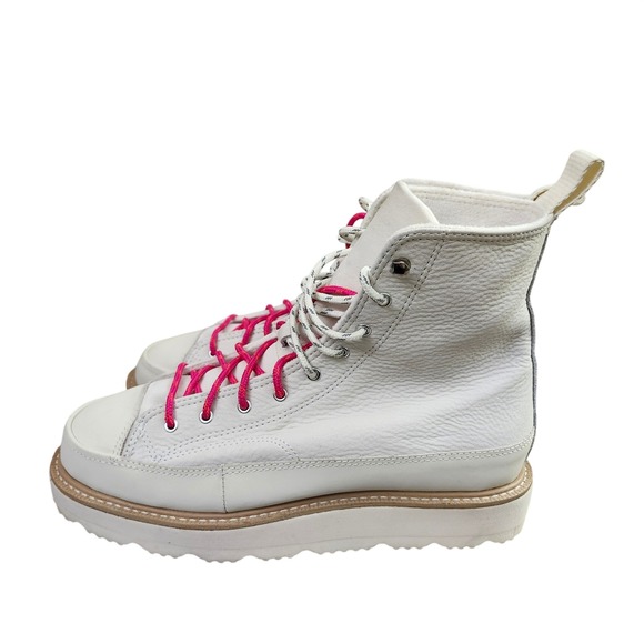 Converse CTAS Lugged Winter White Leather Platform Shoes Hot Pink Laces Size 8 - Picture 9 of 11